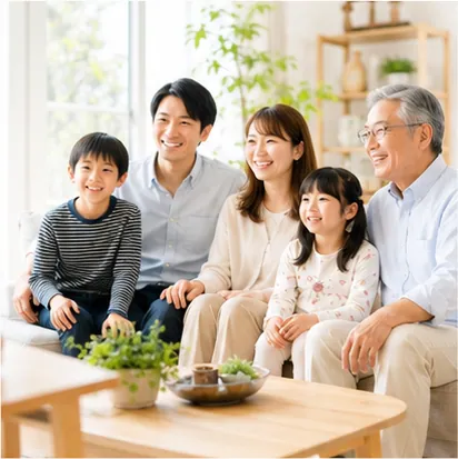 リビングでテレビを楽しむ家族